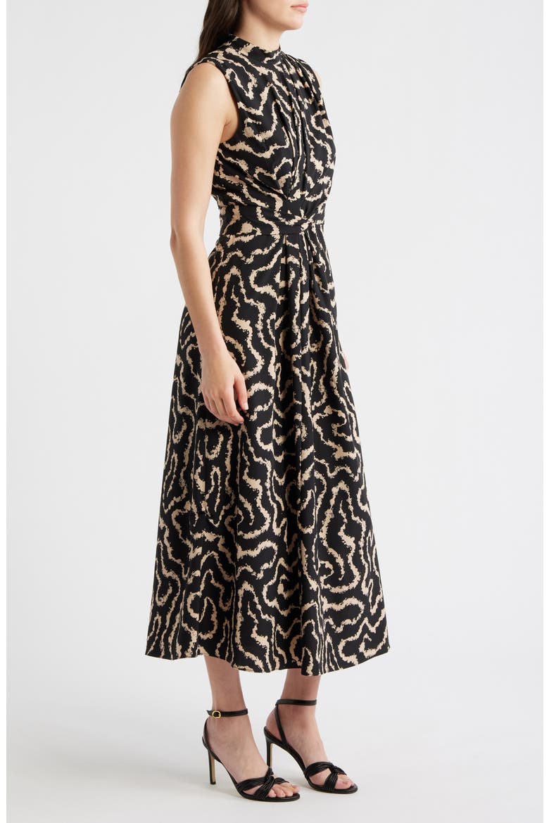 Print Stretch Twist Waist Dress, Alternate, color, BLACK/ TAN
