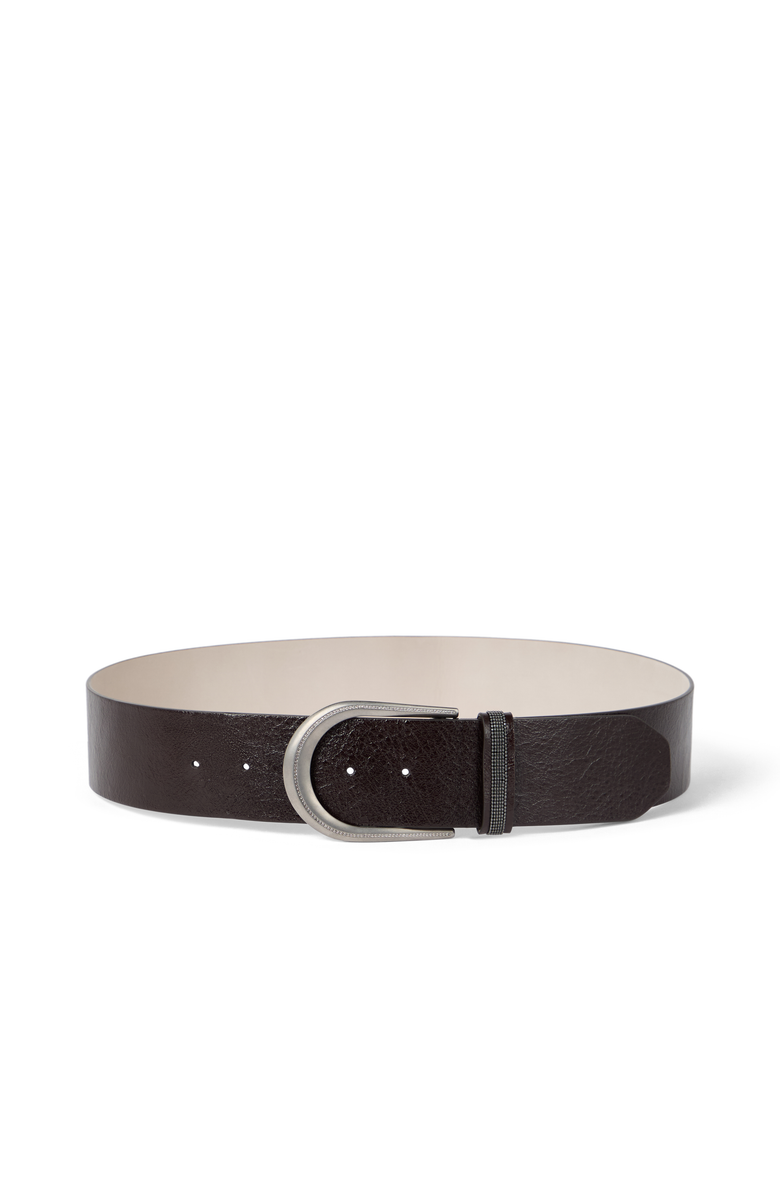 Brunello Cucinelli Glossy calfskin belt, Main, color, Black