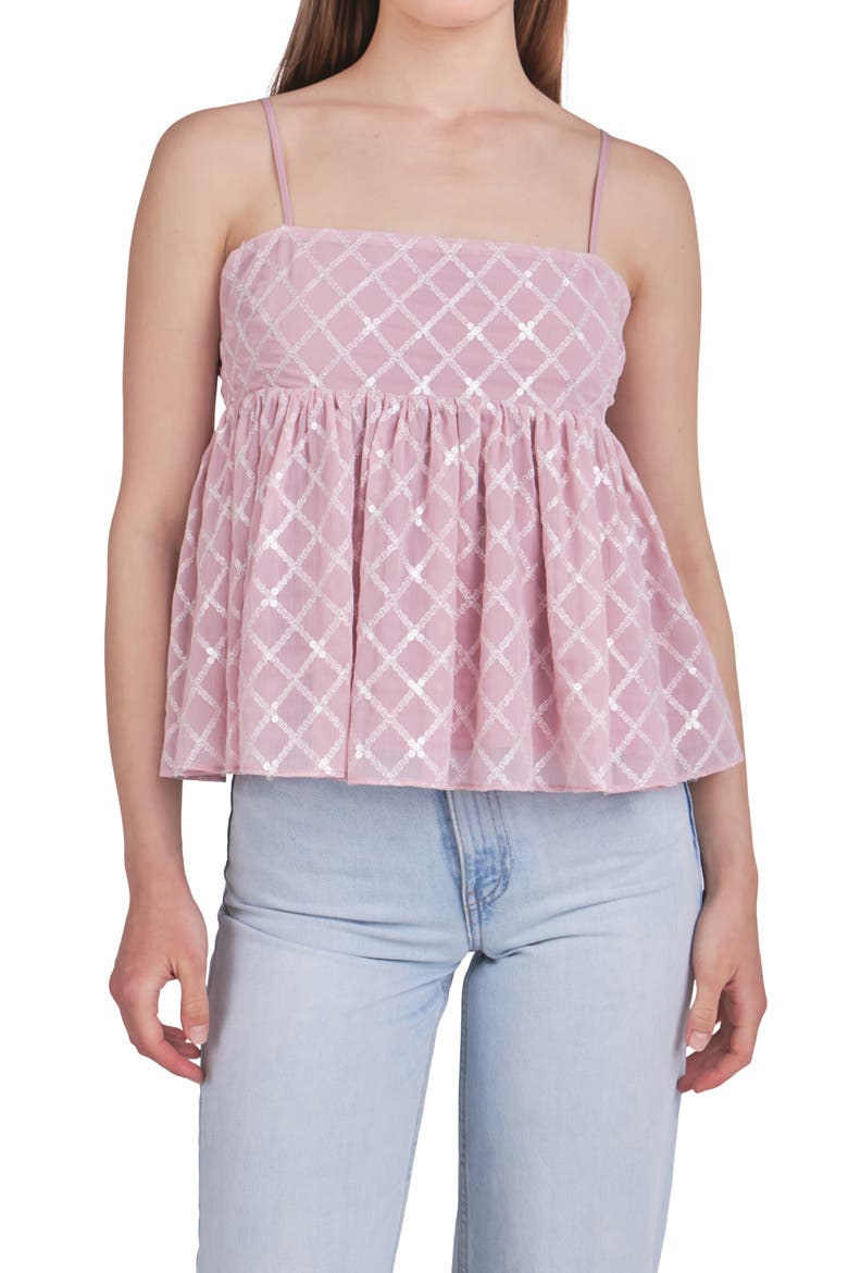 Sequin Embroidered Babydoll Top, Alternate, color, PINK