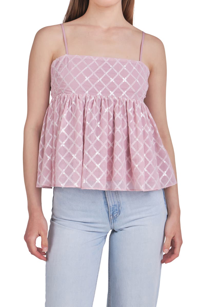 Endless Rose Sequin Embroidered Babydoll Top, Alternate, color, Pink