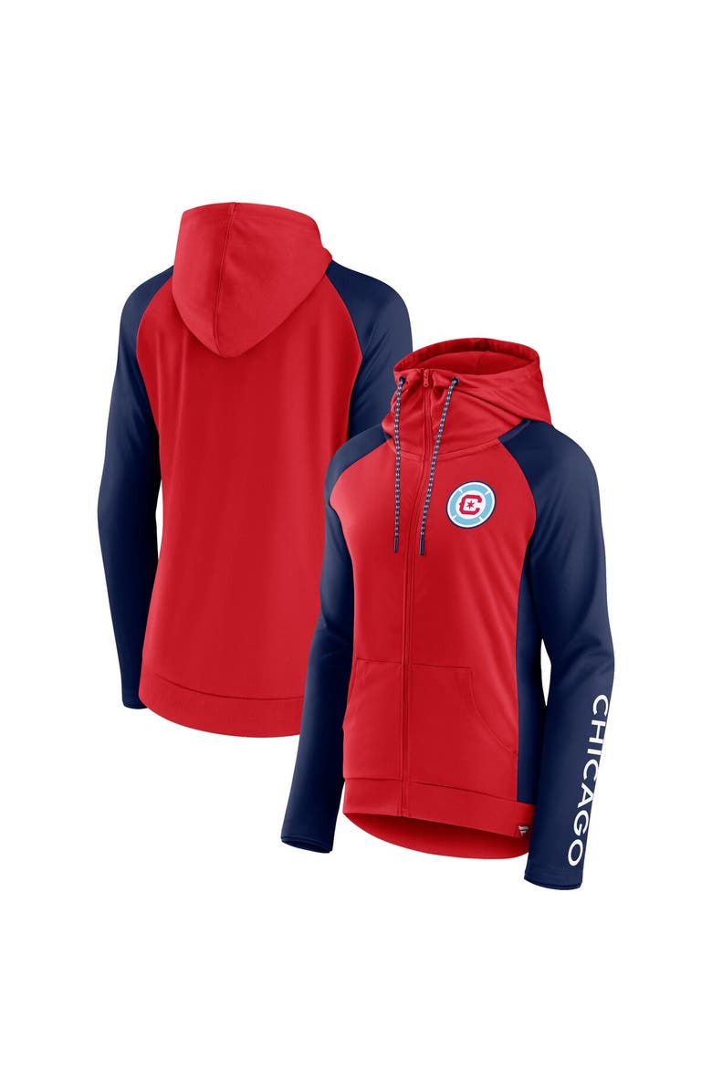 FANATICS Women's Fanatics Branded Red/Navy Chicago Fire Iconic Raglan Full-Zip Hoodie, Main, color,