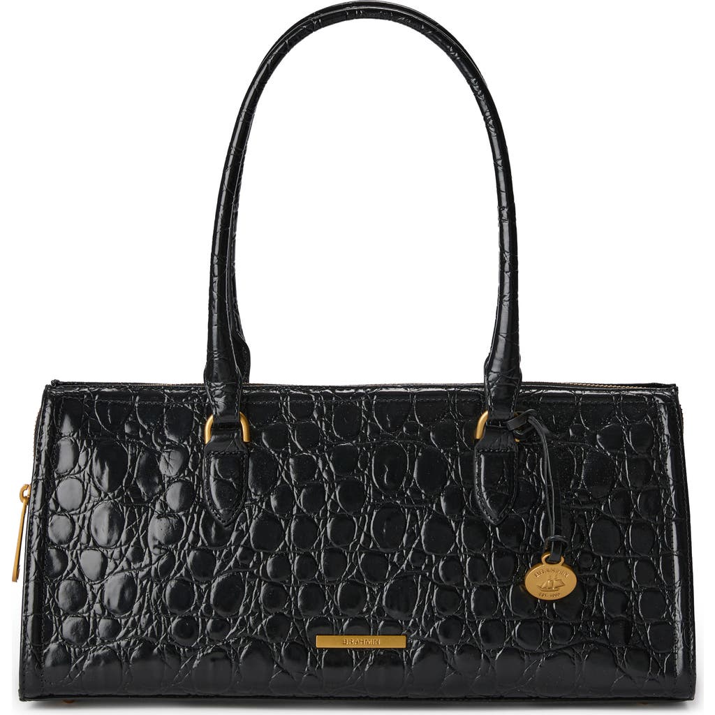 Brahmin Sophia Croc Embossed Leather Satchel In Black