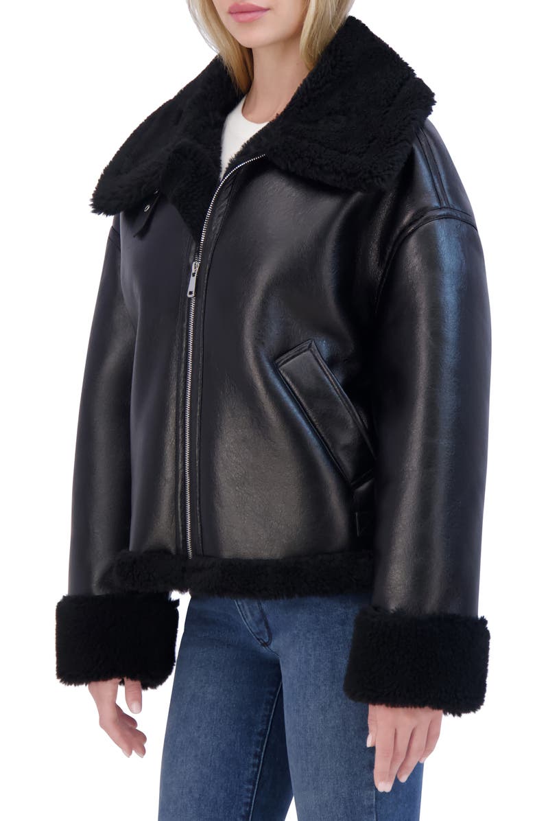 Laundry by Shelli Segal Faux Shearling Trimmed Faux Leather Jacket, Alternate, color,