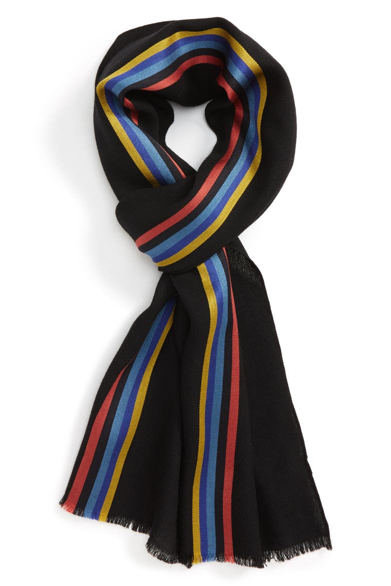 Stripe Wool Blend Scarf, Main, color, BLACK