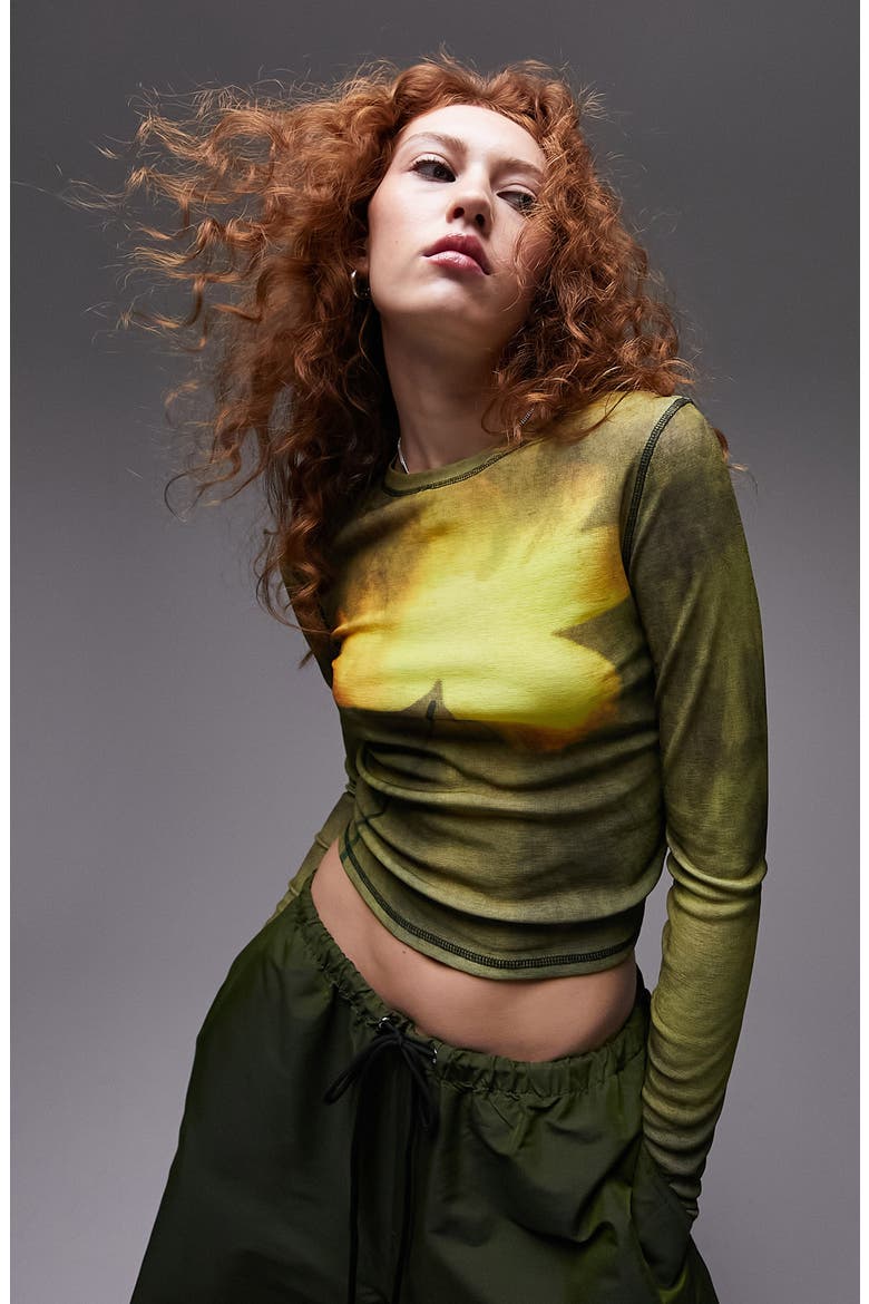 Floral Long Sleeve Graphic Tee, Main, color, MEDIUM GREEN