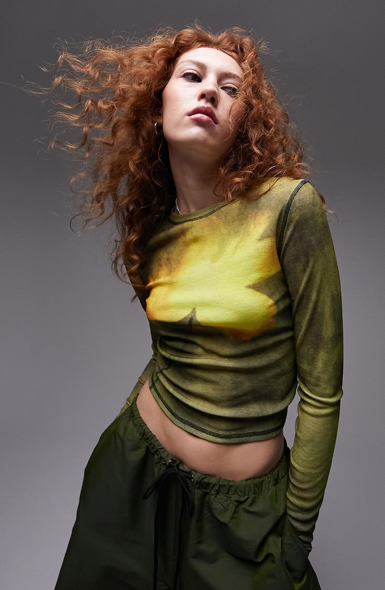 Topshop Floral Long Sleeve Graphic Tee, Main, color,