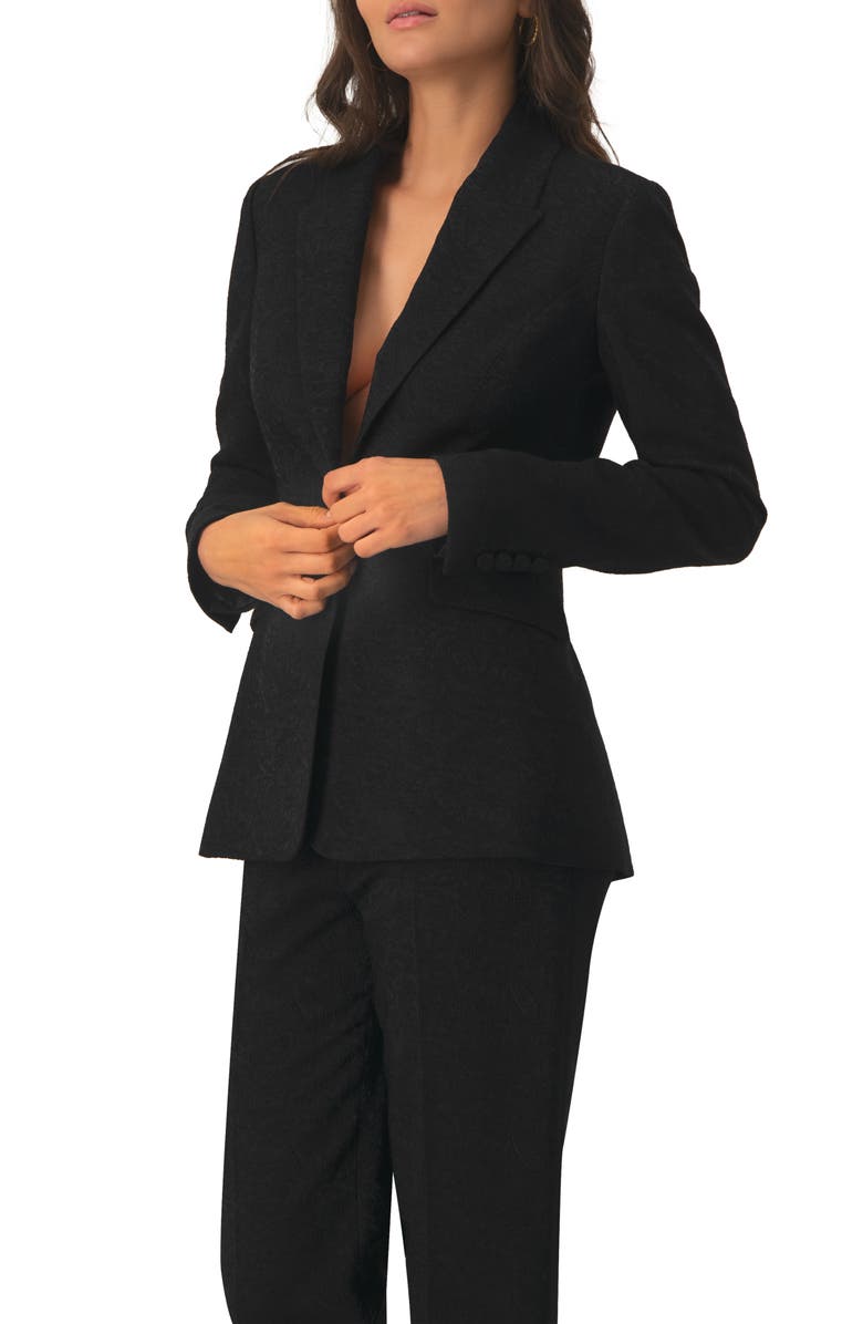 IVONNE Blazer with Pockets and Floral Accessory, Alternate, color, Black