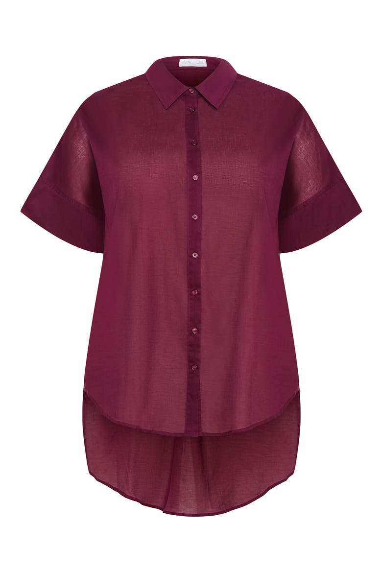 Oversize Longline Cotton Button-Up Shirt, Alternate, color, POMEGRANATE
