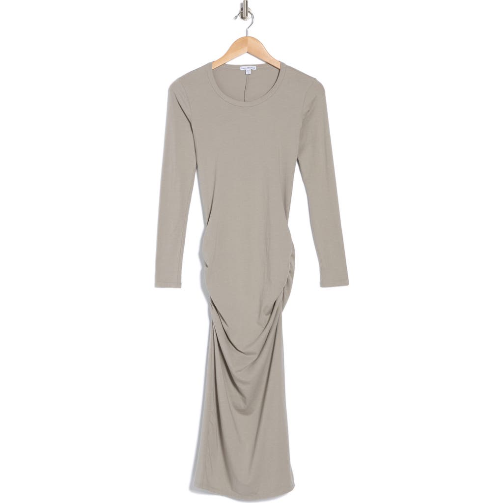 JAMES PERSE JAMES PERSE LONG SLEEVE RUCHED MIDI DRESS