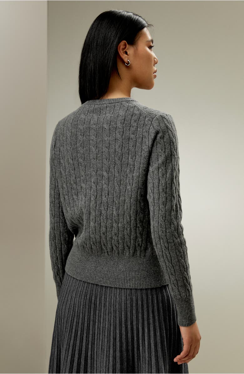 Lilysilk Cable-Knit Cashmere Crewneck Cardigan, Alternate, color, Medium Gray