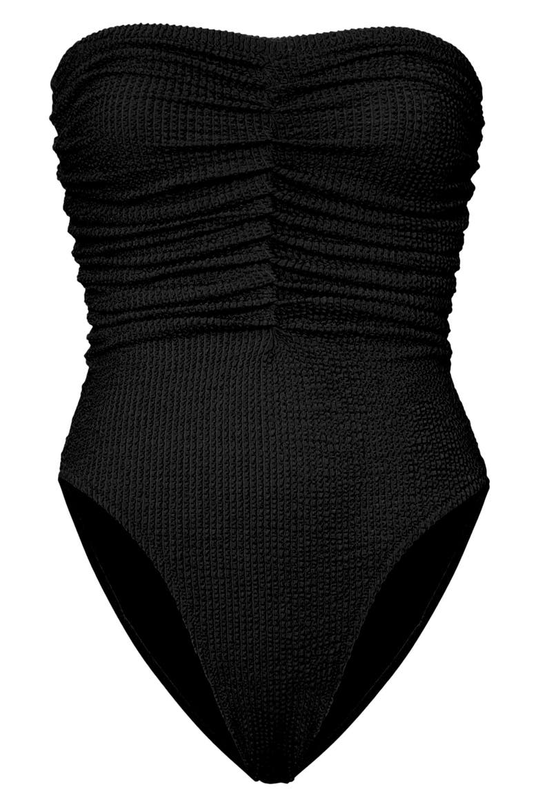 Textured Ruched One-Piece Swimsuit, Alternate, color, BLACK