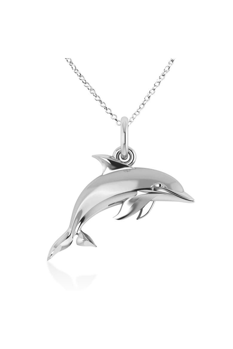 Dolphin Pendant Necklace 14k, Main, color, white gold