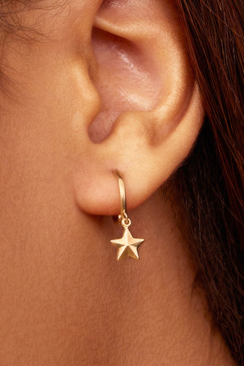 14K Gold Street Star Charm Hoops, Alternate, color, Yellow Gold