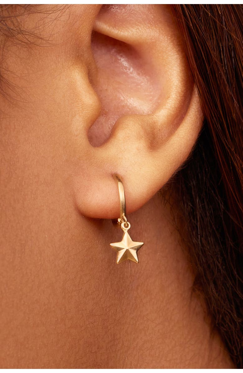 Oradina 14K Gold Street Star Charm Hoops, Alternate, color, Yellow Gold