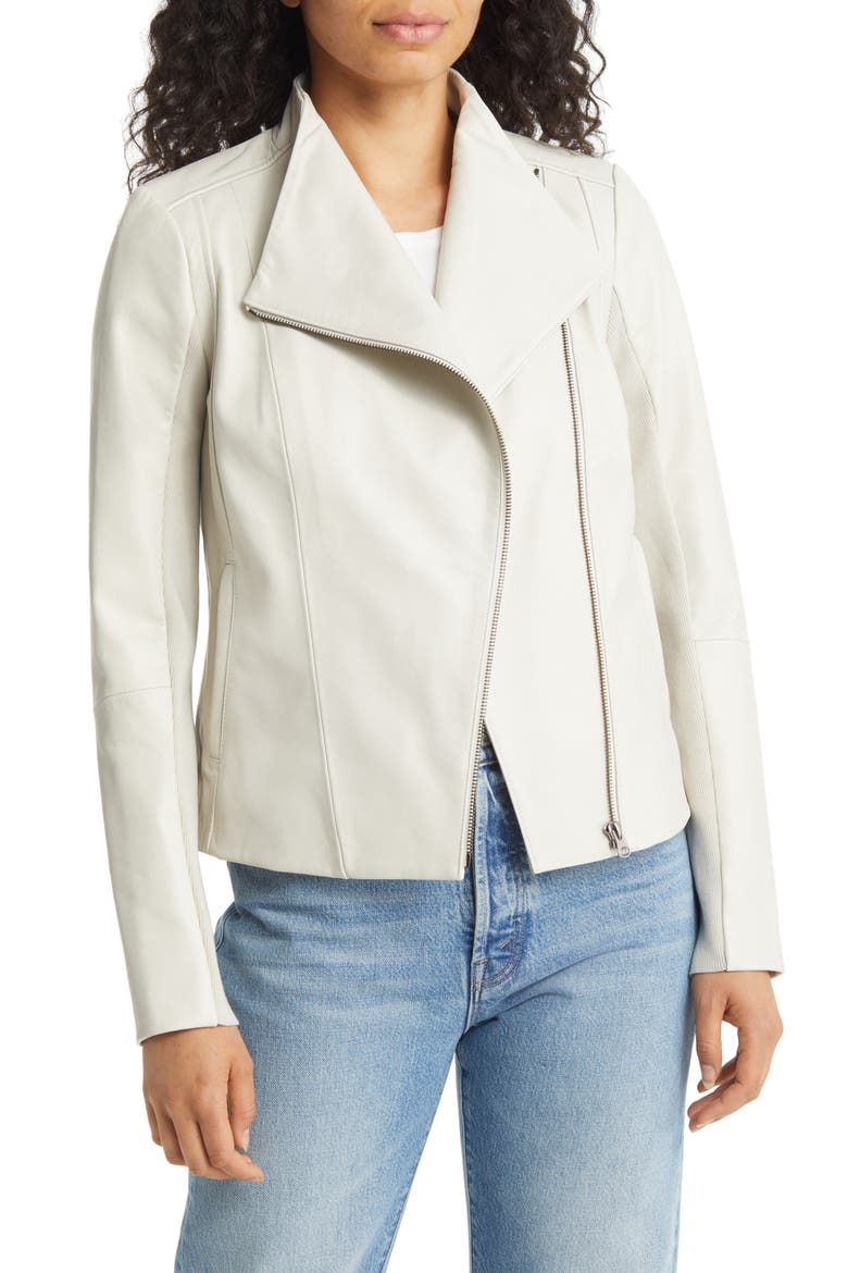 Leather Moto Jacket, Main, color, BEIGE RAINY DAY