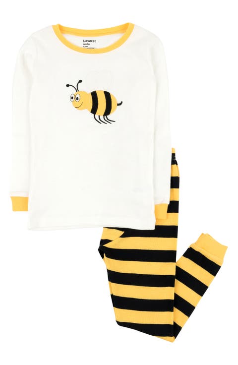 LEVERET Bee Print Cotton Pajama 2-Piece Set