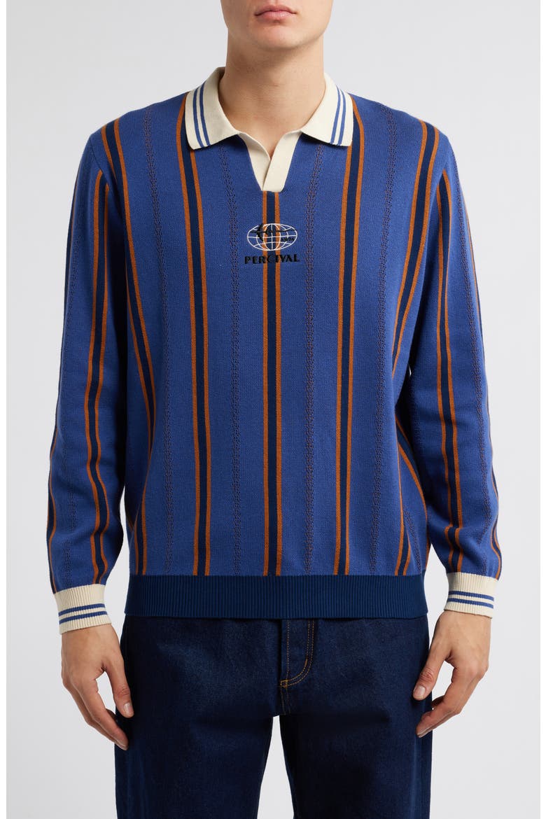 Import Embroidered Stripe Polo Sweater, Main, color, NAVY