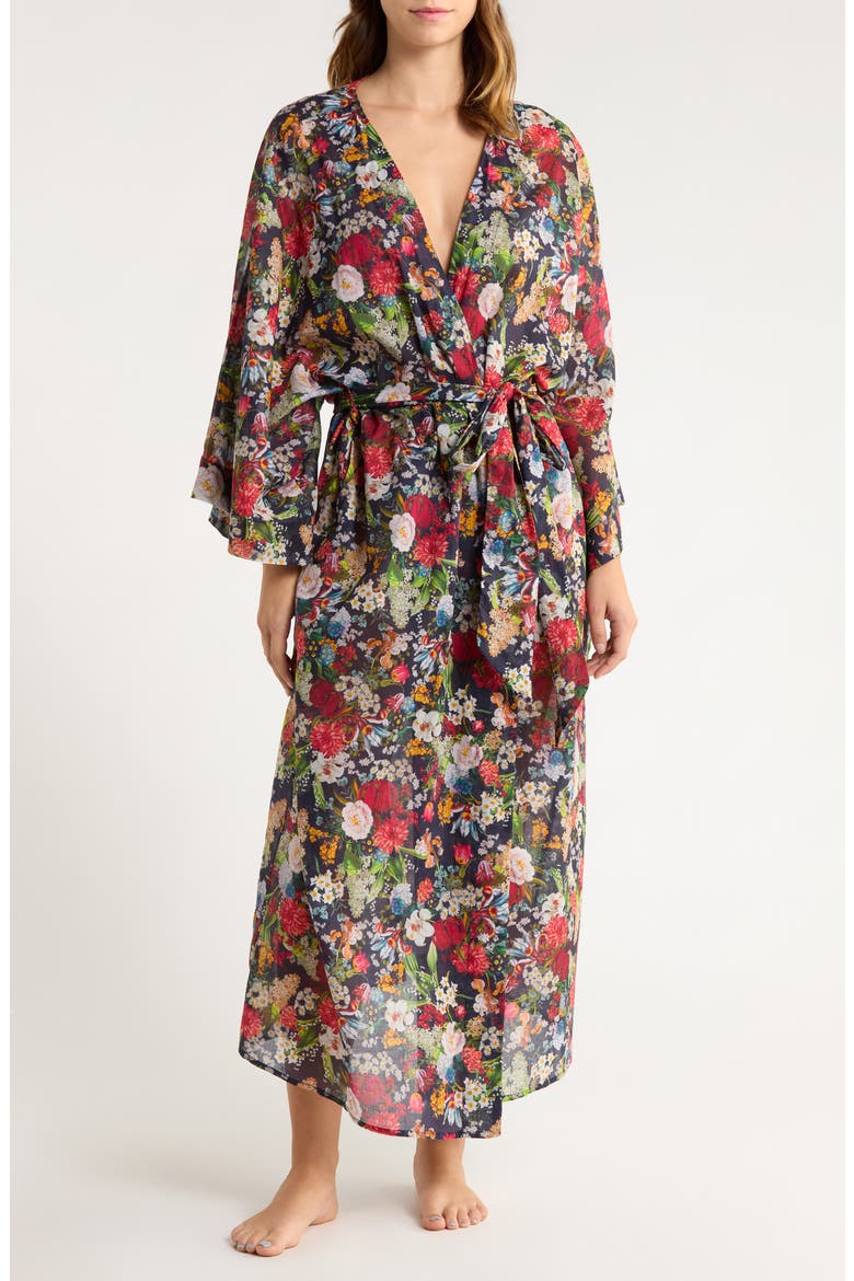 Holly Floral Cotton Voile Maxi Robe, Main, color, NAVY