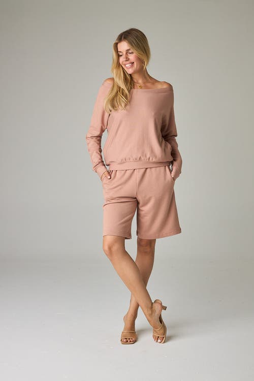 Eavolu Baikal Eco-luxe Fleece Off-shoulder Crop Top In Neutral