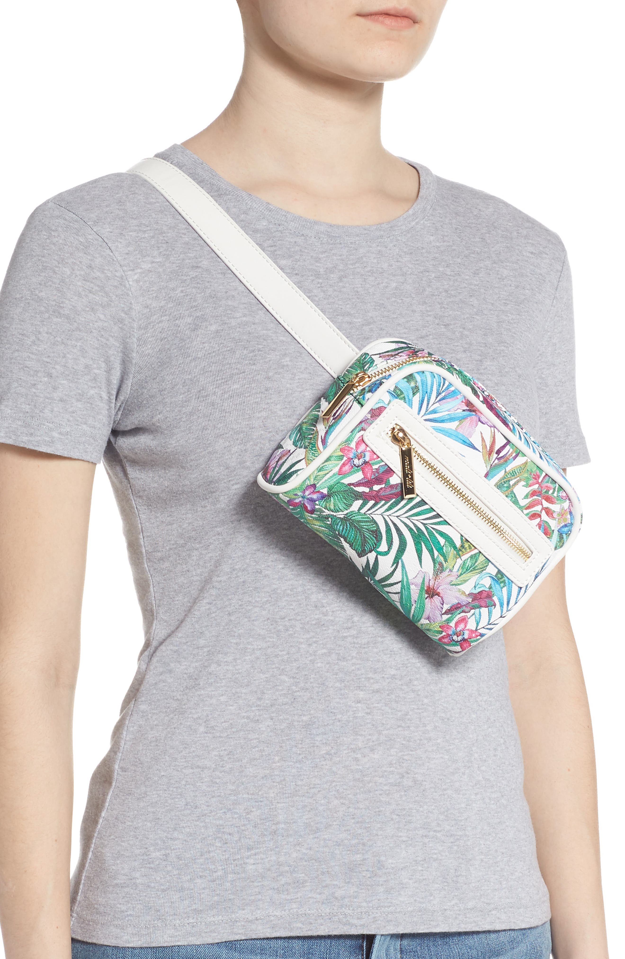 Lacey Floral Convertible Vegan Leather Belt Bag, Alternate, color, WHITE/ WHITE FLORAL