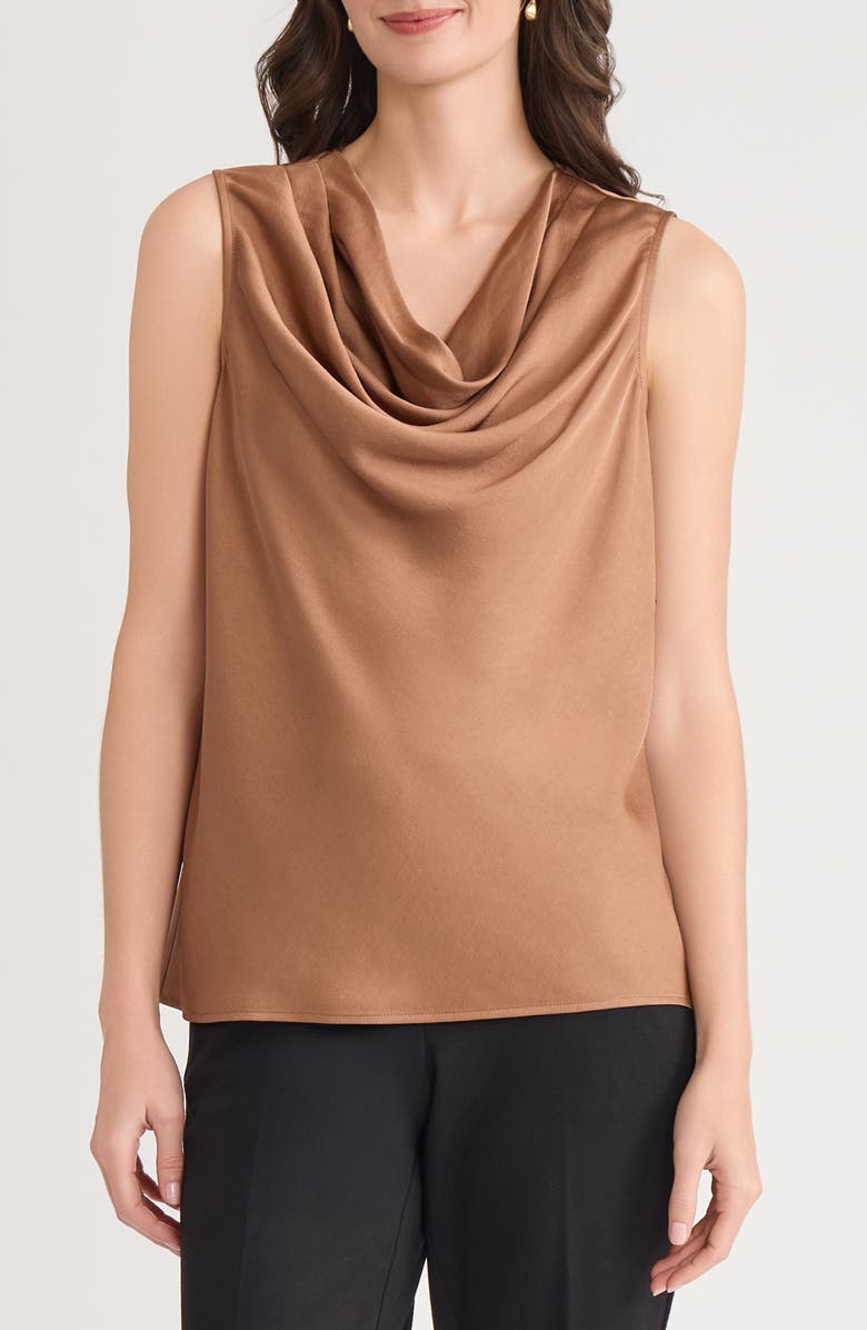 KASPER Cowl Neck Sleeveless Satin Top, Main, color, 
