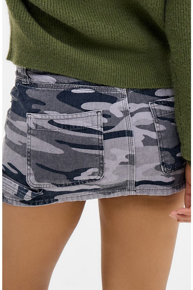 Camo Low Rise Denim Carpenter Miniskirt, Alternate, color, GREY