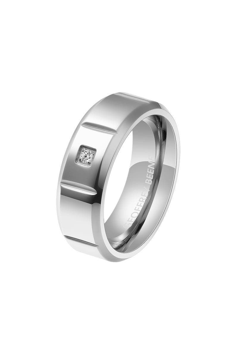 GEOFFREY BEENE Men's Stainless Steel Cubic Zirconia Band Ring, Alternate, color, Silver