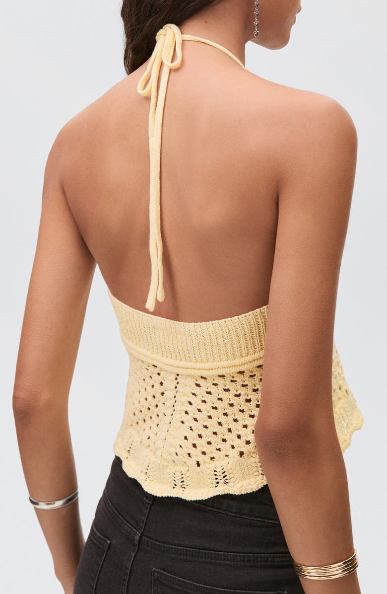 MANGO TEEN Open Stitch Crop Halter Top, Alternate, color, Pastel Yellow