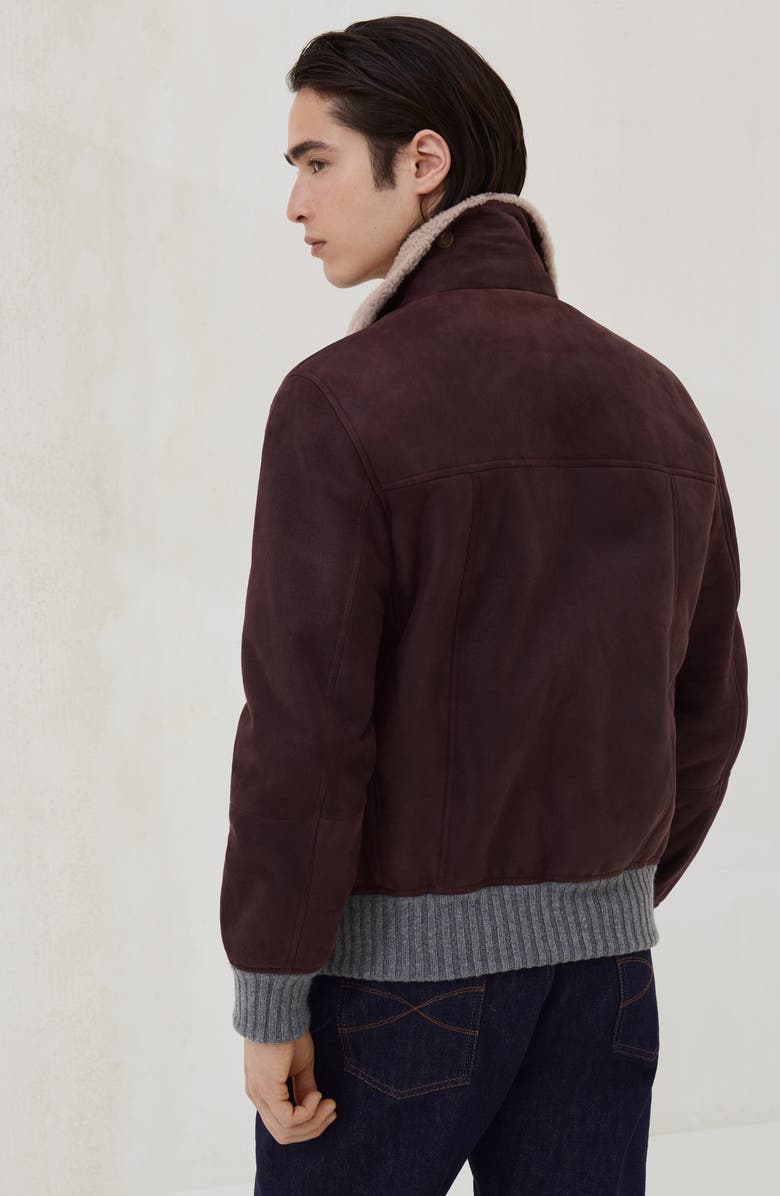 Brunello Cucinelli Nubuck shearling aviator jacket, Alternate, color, Purple