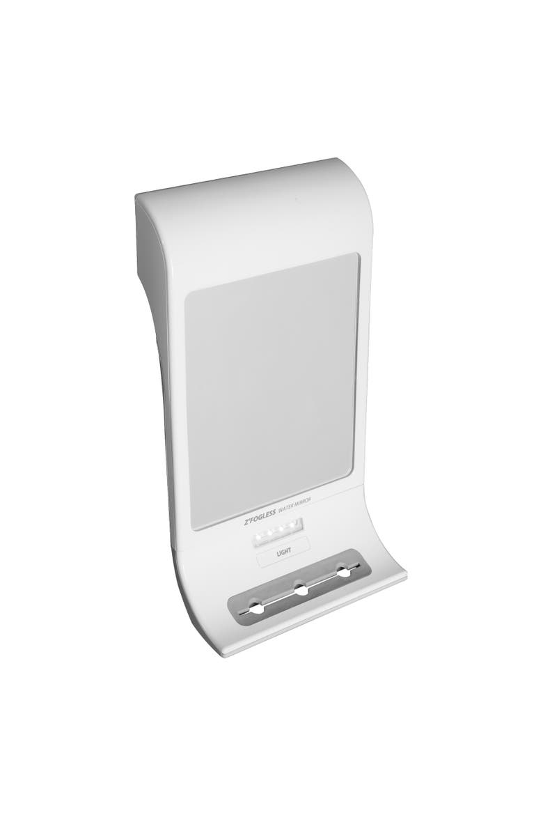 Fogless Lighted Shower Mirror with Suction Cup Mounting & Squeegee, Alternate, color, White