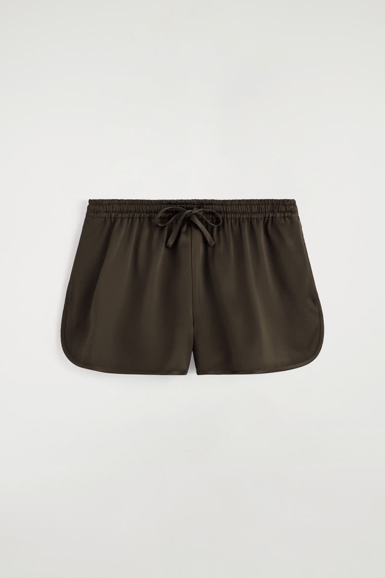 Satin Track Shorts, Alternate, color, BROWN