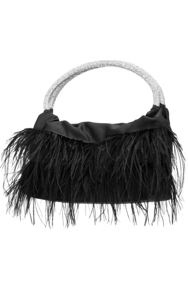 Nina Crystal Handle Feather Clutch, Alternate, color,