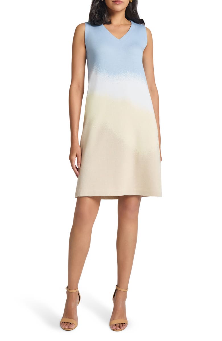 Misook Landscape Pattern Sleeveless Fit & Flare Dress, Main, color, 