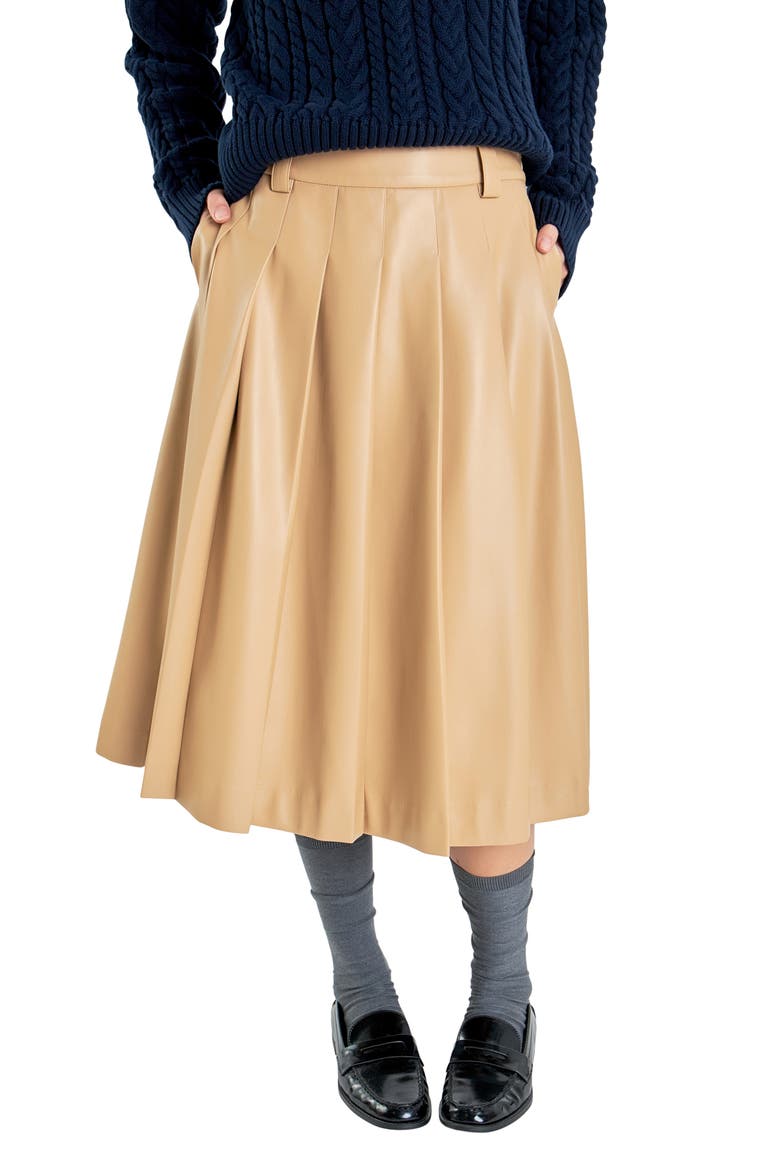 Pleated Faux Leather Skirt, Alternate, color, TAUPE