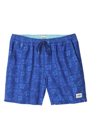 Scotch & Soda Floral Maze Swim Trunks In Navy/bright