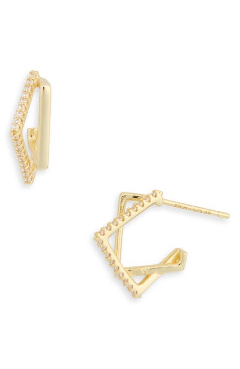 Pavé CZ Double Square Hoop Earrings