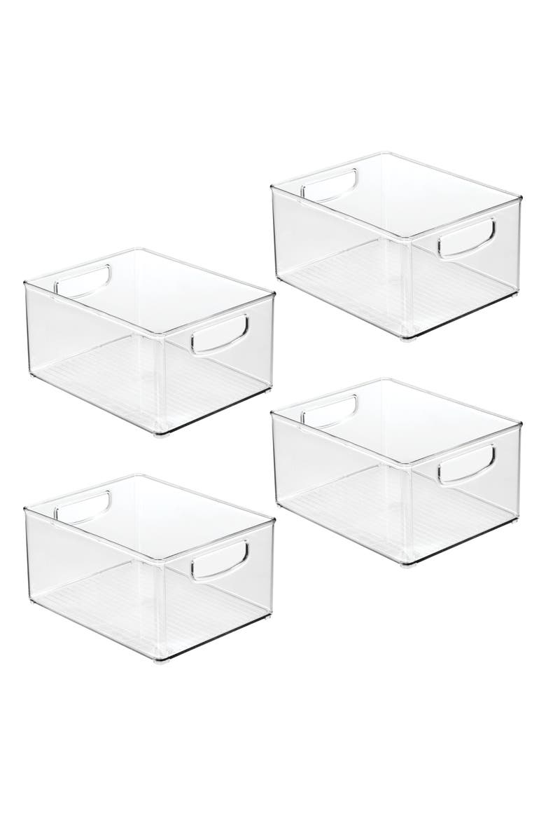 Plastic Stackable Pantry Bin with Handles, Set of 4, Clear, Made in USA, Main, color, Clear