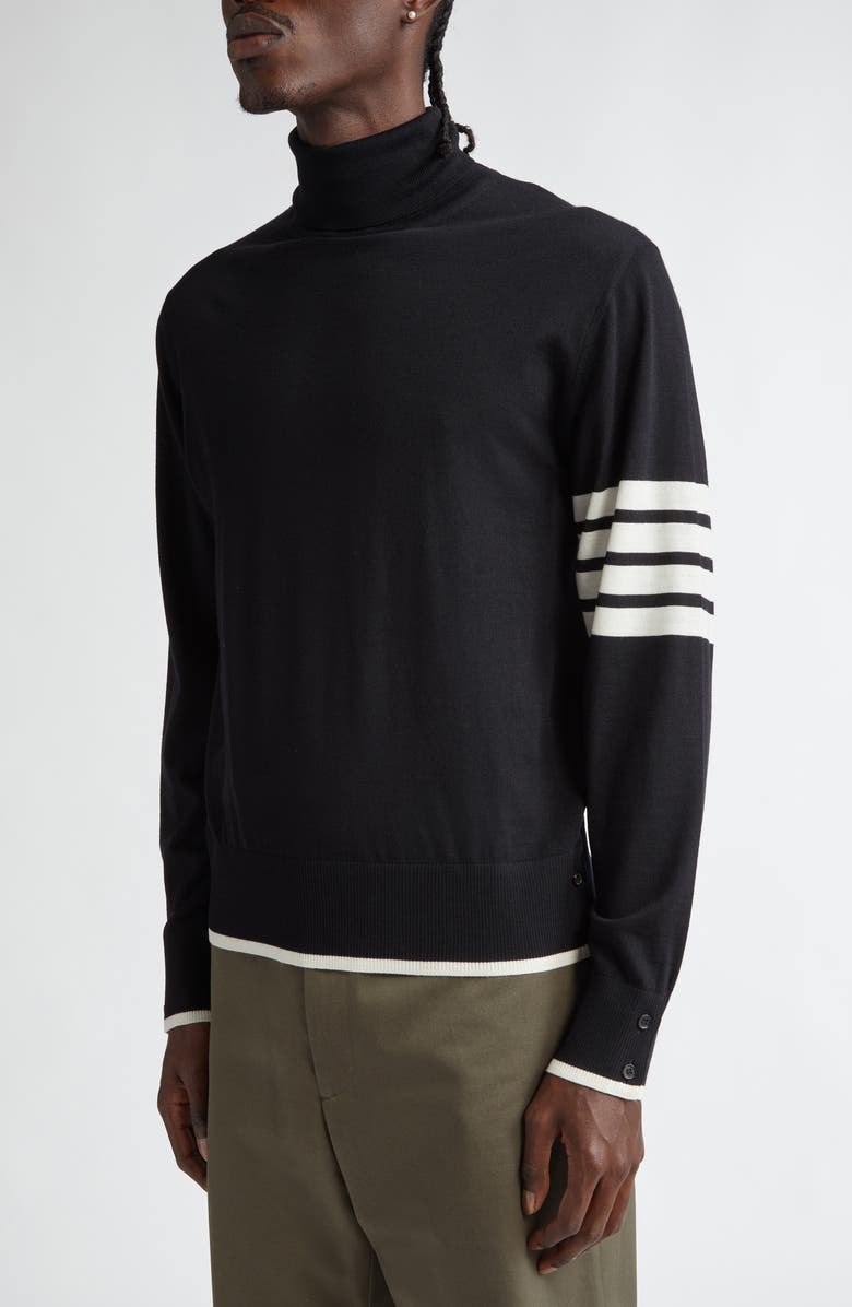 Thom Browne Virgin Wool Turtleneck Sweater, Alternate, color, Black