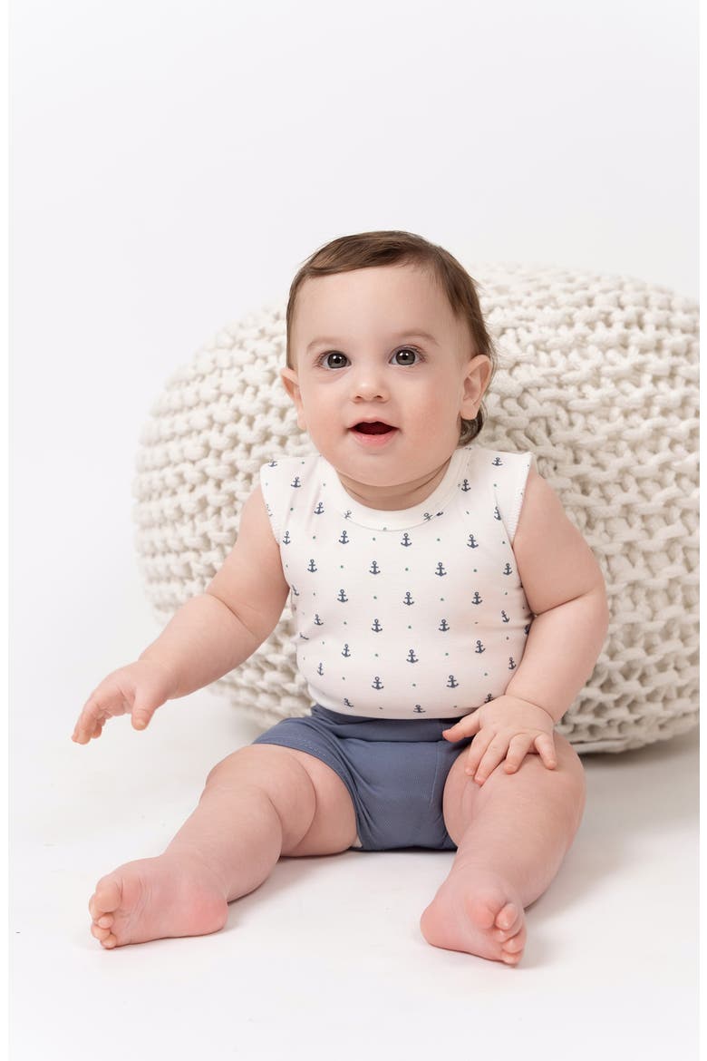 Stretch Cotton Bodysuit & Shorts Set, Alternate, color, CROWN/ MINT