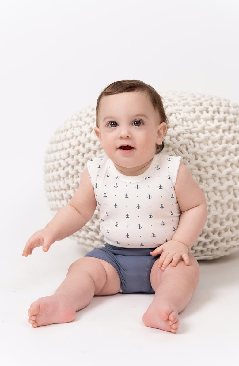 Manière Stretch Cotton Bodysuit & Shorts Set, Alternate, color, Crown/ Mint