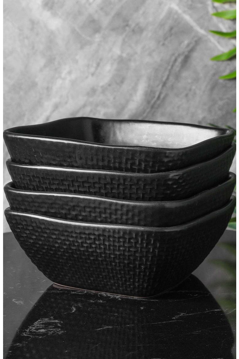 Olivia Stoneware 4-Piece Bowl Set, Alternate, color, Black