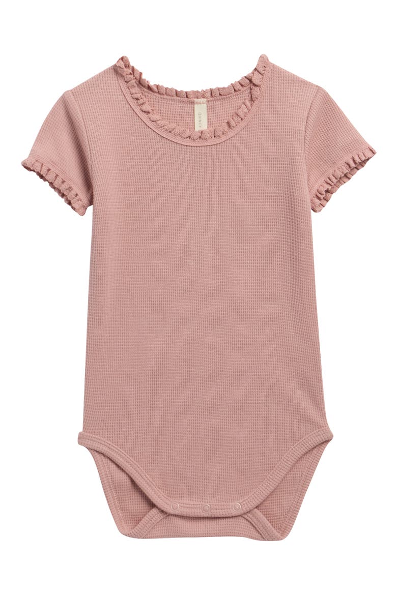 Ruffle Organic Cotton Waffle Bodysuit, Main, color, MAUVE