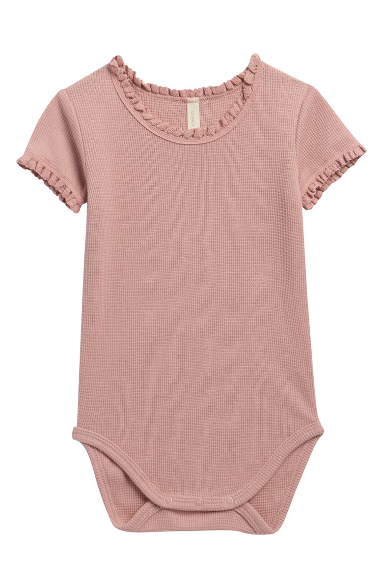 QUINCY MAE Ruffle Organic Cotton Waffle Bodysuit, Main, color, Mauve