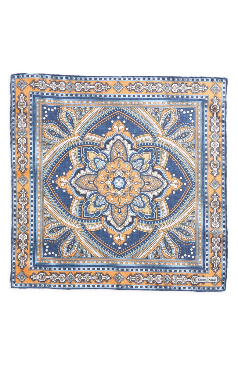 EDWARD ARMAH Persian Print Silk Pocket Square, Alternate, color, Denim