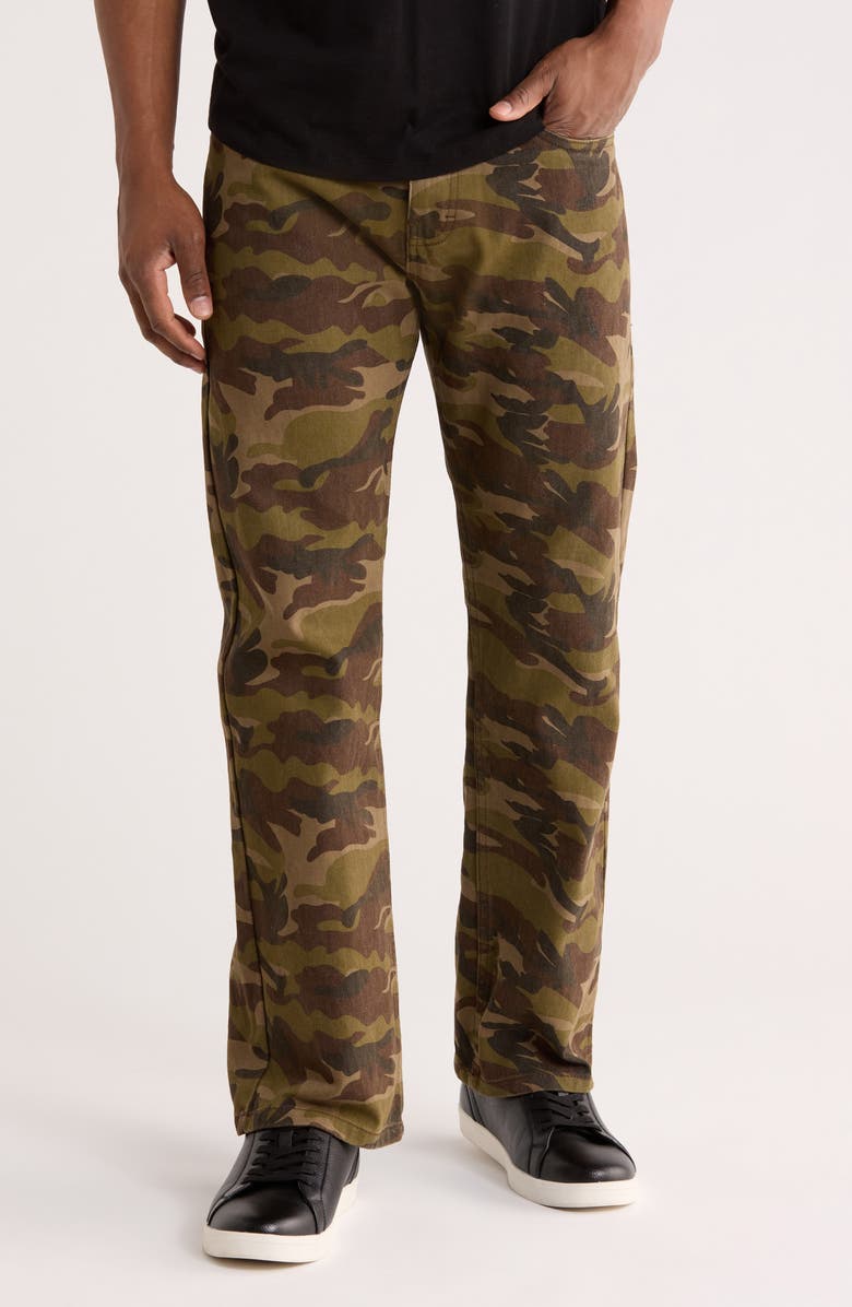 PLEASURES Camo Flare Jeans, Main, color, Olive