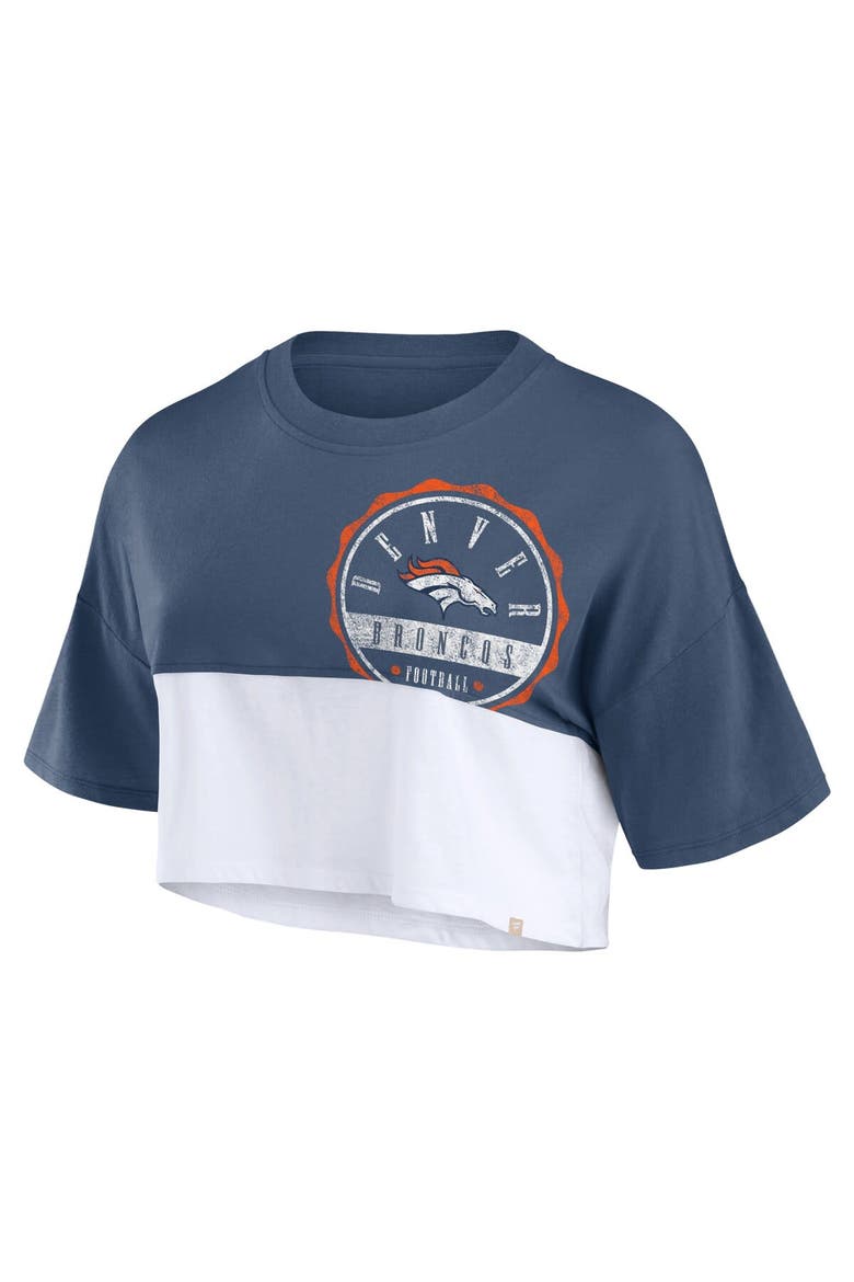 Women's Fanatics Branded Navy/White Denver Broncos Boxy Color Split Cropped T-Shirt, Alternate, color, Navy