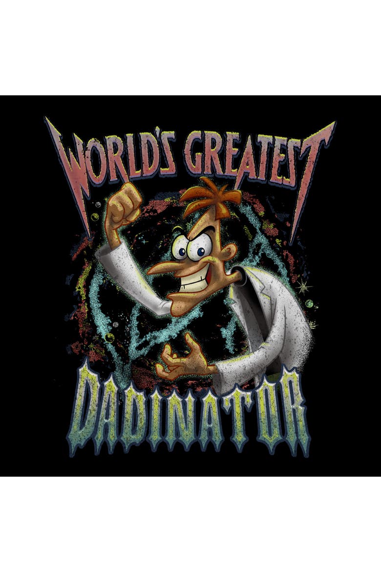 Men's Phineas and Ferb Worlds Greatest Dadinator  Graphic T-Shirt, Alternate, color, Black