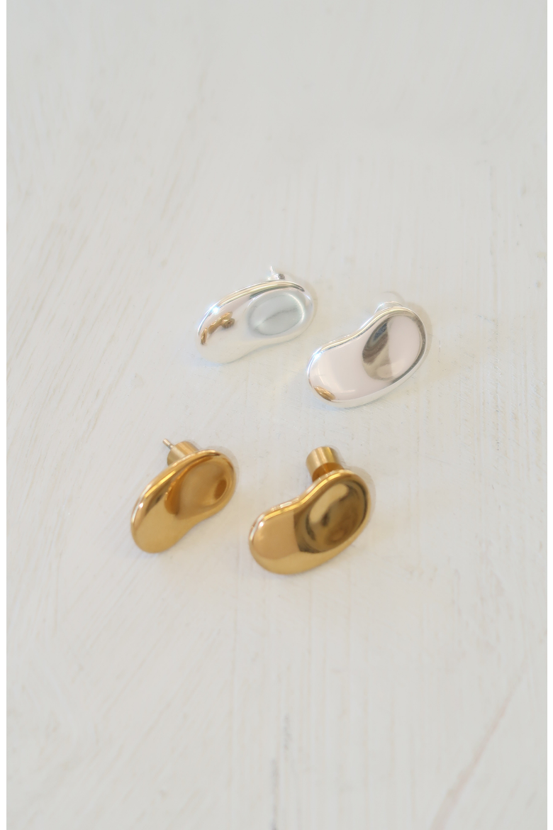 Bean Earrings, Alternate, color, Gold