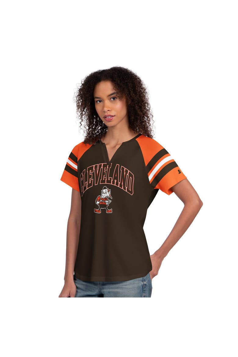 Women's Starter  Brown Cleveland Browns Game On Notch Neck Raglan T-Shirt, Main, color, Brown