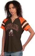 STARTER Women's Starter  Brown Cleveland Browns Game On Notch Neck Raglan T-Shirt